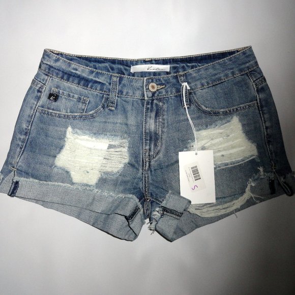 KanCan Pants - Kancan Ripped Shredded Med Wash Jean Shorts S 28